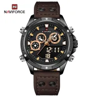 NAVIFORCE 9224 Original Brand Men's Watches LCD Digital Display Waterproof Wristwatch for Man Luminous Male Sport Quartz Clock - Black Black DarkBrown